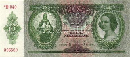 1936. 10P *-gal (9x) egymás utáni sorszámokkal, három darabon papírráncokkal T:I