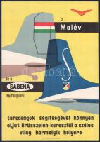 cca 1950 A Malév és a Sabena légiforgalmi társaságok segítségével könnyen eljut Brüsszelen keresztül a széles világ bármelyik helyére, plakát, Bruxelles, Linsmo S.A.-ny., 34x24 cm