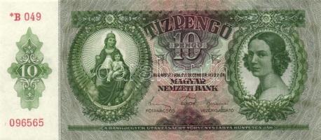 1936. 10P *-gal (9x) egymás utáni sorszámokkal, három darabon papírráncokkal T:I