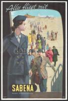 cca 1950 Alles Fliegt mit Sabena, Sabena belga légitársaság reklámplakátja, Bruxelles, Linsmo S.A.-ny., 34x24 cm