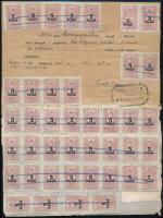 1945 Kádár számlája 68 db 2P és 5P illetékbélyegekkel