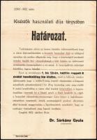 1922 Cegléd pálinkafőző kisüstök használatra és a fizetendő vámpálinkára vonatkozó hirdetmény.- 31x36 cm