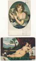 16 db RÉGI Stengel litho képeslap, benne erotikus is / 16 pre-1945 Stengel litho art postcards with some erotic