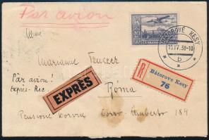 1938 Ajánlott, expressz, légi levél Rómába / Registered express airmail cover to Rome