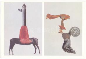 24 db modern művészeti képeslap felvágatlan párokban a Mozgó Világ kiadásában: Weöres Sándor, Drégel...