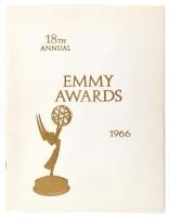 1966 18th Annual Emmy Awards 1966. The National Academy of Television Arts and Scienes welcomes you to its Eighteenth Annual Emmy Award covering the period from May 1, 1965 to April 10, 1966 on Sunday, May 22, 1966 from The Hollywood Palladium in Hollywood, California and The Imperial Ballroom of the AMericana Hotel in New York City. hn., Herbert Herz-ny., angol nyelvű programfüzet, 19 p. / 1966 18th Annual Emmy Awards 1966 program booklet, In English language, 19 p.