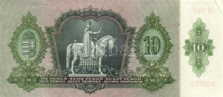 1936. 10P "*"-gal, ritka vágási hibával, a következő(?) bankjegy kis darabja hátlapon jobb...