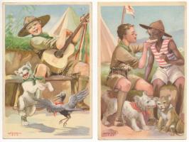 CSERKÉSZET - 9 db régi magyar képeslap (Márton Lajos és Hampel-Scharf szignók) / SCOUTING - 9 pre-19...