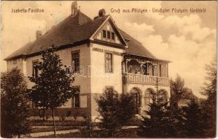 1918 Pöstyén, Piestany; Isabella pavilon. Schreiber Gyula kiadása / pavilion villa (EK) + "Rotes Kreuz Kriegsspital in Pöstyén Gruppe"