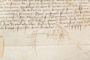 1487 Landon, Franciaországban kiállított kilépési engedély rendből? Pergamen, aláírt / Pergamin docu...