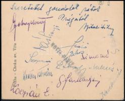 1941 Prágai képeslap a magyar asztalitenisz válogatott tagjainak aláírásával Sidó, Juhos, Kóczián Év...
