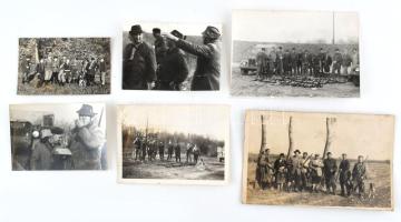 cca 1960 Gyulai vadászok, vadászat felvételei, csoportképek, 6 db fotó, 9x5,5 cm és 14x9 cm között