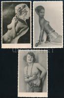 cca 1930-1950 3 db régi aktfotó, 14x8,5 cm