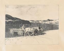 Novák Lajos (1927-1989): Kocsimosás. Rézkarc, papír, jelzett, kartonra kasírozva, 29×39 cm