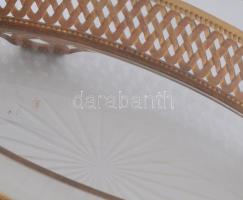 Jugendstil kínáló, fém, üvegbetéttel, üvegen kis hiba, kopott, 24,5x13 cm