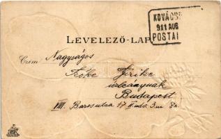 1911 Kovácspatak, Kovacov; Vendéglő, Rédly és Otthon villa, Duna. Dombornyomott szecessziós lóhere m...