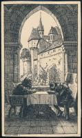 Lingner György (?-?), működött a XX. sz. elején.közepén: Falusi ház. Ceruza, papír, jelzett, lapszél...