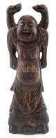 Buddha figura, faragott fa, kopásokkal, m: 24,5 cm