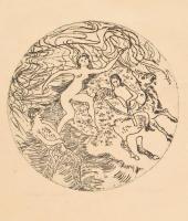 Széky Piroska (1922-?): Mitológia IV. Rézkarc, papír, jelzett. Lap széle foltos. 23x23,5 cm