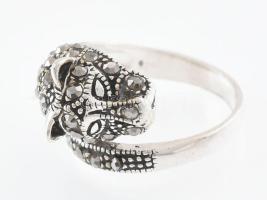 Ezüst(Ag) leopárdos gyűrű, jelzett, méret: 58, bruttó: 5,8 g