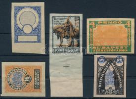 5 db okmánybélyeg próbanyomat / 5 fiscal stamp proofs