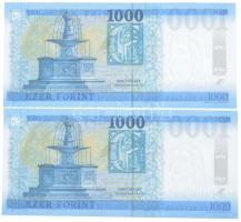 2021. 1000Ft (2x) sorszámkövető TJC 3216499 - JC 32164500" T:I,I-