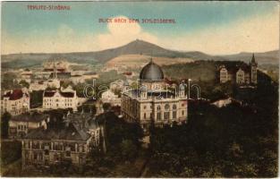 1918 Teplice, Teplitz-Schönau; Blick nach dem Schlossberg / synagogue / zsinagóga (fa)