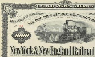 Amerikai Egyesült Államok 1882. "New York & New England Vasút Társaság" 6%-os kötvénye...