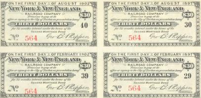 Amerikai Egyesült Államok 1882. "New York & New England Vasút Társaság" 6%-os kötvénye...