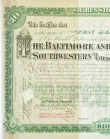 Amerikai Egyesült Államok ~1890. "Baltimore és Ohio Délnyugati Vasút Társaság" elismervény...