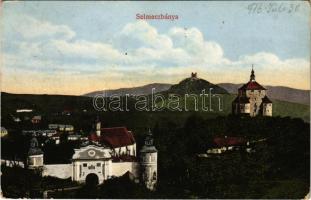 1916 Selmecbánya, Schemnitz, Banská Stiavnica; Piargská brána, Novy zámok, Kalvária / Hegybányai (Szélaknai) kapu, Piargi kapu, Leányvár, Kálvária. Joerges A. kiadása / city gate, castle, calvary + "Városi kórház Selmecbánya" (EK)