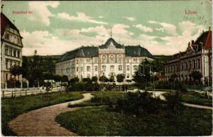 1909 Lőcse, Levoca; Erzsébet tér, Törvényszéki palota és a felső leányiskola / square, court, girl school (EK)