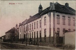 1919 Zólyom, Zvolen; Állami polgári fiúiskola, zsinagóga / boys' school, synagogue (vágott / cut)