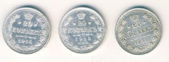 Cári Oroszország 1913-15. 20k Ag (3x) T:2/3,3