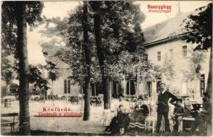 1909 Szentgyörgy, Sankt Georgen, Svaty Jur pri Bratislave, Sväty Jur (Pozsony); Kénfürdő. Vendéglő a Zöldfához, kert. K.B.B.D.A. 132. / spa, sulfur bath, restaurant garden (felületi sérülés / surface damage)