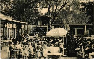 1929 Gánóc, Gansdorf, Gánóc-gyógyfürdő, Kúpele Gánovce, Gánovce; Vendéglő, terasz vendégekkel / restaurant, terrace with guests (EK)