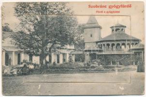 1911 Szobránc-fürdő, Kúpele Sobrance; Fürdő a gyógykúttal. leporellólap 10 képpel: Gáborháza és István lak, Józsefháza és Magány nyaraló, Nagyvendéglő, Kóser vendéglő és kocsma, Várady villa, Gróf Török kastély, stb. Ignáczy Géza fényképész kiadása / spa, bath. leporellocard with 10 pictures: villas, Jewish restaurant, castle, etc. (EM)