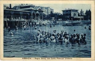 Abbazia, Opatija; Bagno Savoy con Caffé Principe Umberto / strand, fürdőzők csoportja, kávéház / beach, bathers, café (EK)