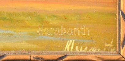 Klement Zoltán (1967-): Gémeskútnál. Olaj, farost, jelzett, kissé foltos. Dekoratív fakeretben. 13x2...