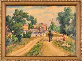 Járossy Gyula (1886-1958): Hazefelé. Akvarell, papír, jelzett. Dekoratív, üvegezett, sérült fakeretben, 35×50 cm