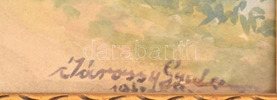 Járossy Gyula (1886-1958): Hazefelé. Akvarell, papír, jelzett. Dekoratív, üvegezett, sérült fakeretb...