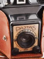 Gamma Pajtás fényképezőgép, Achromat 1:8/80 mm objektívvel, 6x6 cm filmformátum, eredeti bőr tokjába...