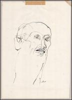 Szász Endre (1926-2003): Portré. Tus, papír, jelzett. Lap teteje kartonra ragasztva. 29×20,5 cm.