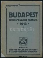 1913 Kogutowicz Budapest Székesfőváros térképe, 1:25.000, Magyar Földrajzi Intézet, kiadói, illusztrált javított papírborító, térkép hajtott, foltos 70x85 cm