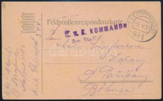 1917 Field postcard "K.u.k. KOMMANDO des Staffels" + "EP 344", 1917 Tábori posta levelezőlap "K.u.k. KOMMANDO des Staffels" + "EP 344"
