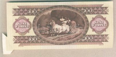 1975. 100Ft jobb alsó sarkon ívbehajlási hiba miatti vágáshiba, ívszéles többlettel T:II+