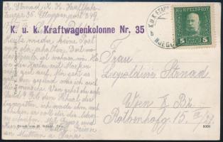 1916 Field postcard with 5h franking "K.u.k. Kraftwagenkolonne Nr. 35." + "EP NJEGUSI...