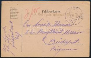 1917 Field postcard "K.u.k. Gebirgstelephonabteilung Nr. 2." + "FP 637", 1917 Tábori posta levelezőlap "K.u.k. Gebirgstelephonabteilung Nr. 2." + "FP 637"