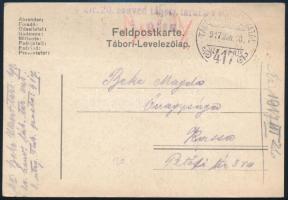 1917 Tábori posta levelezőlap "M. kir. 20. honvéd tábori tarack ezred 3. üteg" + "TP 417", 1917 Field postcard "M. kir. 20. honvéd tábori tarack ezred 3. üteg" + "TP 417"