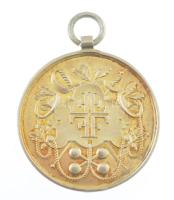~1900. kétoldalas, aranyozott Ag párbajtőr díjérem füllel (10,82g/0.900/29mm) T:AU,XF kopott aranyozás / Hungary ~1900. two-sided, gilt Ag small-sword award medal with ear (10,82g/0.900/29mm) C:AU,XF worn gilt